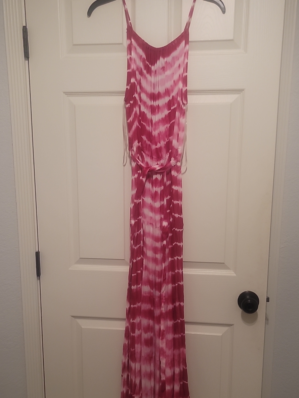 Women's Pink Tie-Dye Maxi Dress with Spaghetti Straps